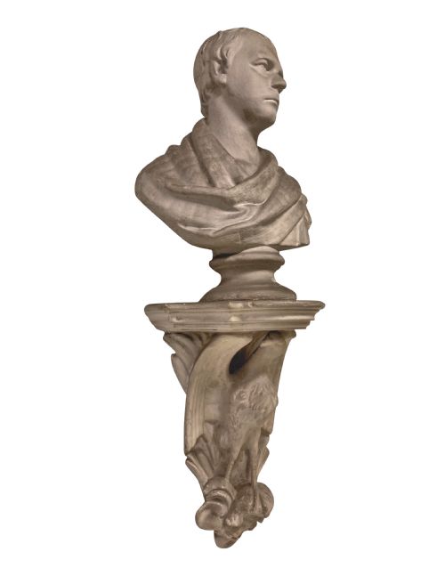 A CLASSICAL PLASTER LIBRARY BUST OF WALTER SCOTT ON BRACKET - ADDITIONAL PHOTO 1
