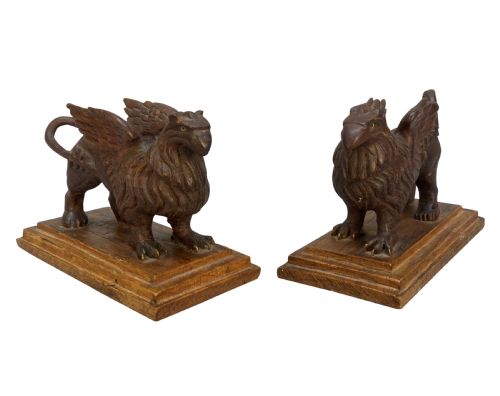 A PAIR OF CARVED GRIFFINS ON PLINTHS - ADDITIONAL PHOTO 2