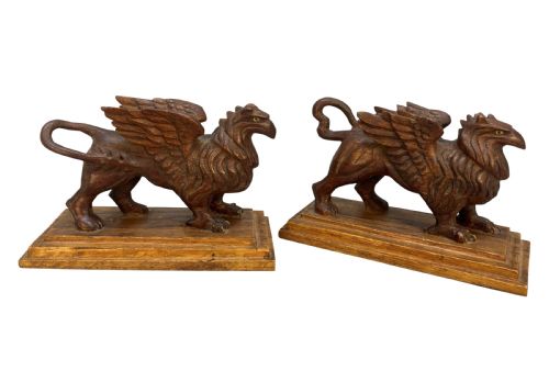 A PAIR OF CARVED GRIFFINS ON PLINTHS - ADDITIONAL PHOTO 3