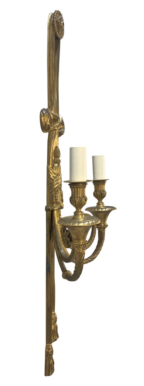 A PAIR OF LARGE LOUIS XVI STYLE GILT BRONZE WALL LIGHTS - ADDITIONAL PHOTO 4
