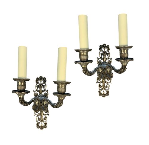 A Pair of Silver Plated French Empire Style Wall Lights