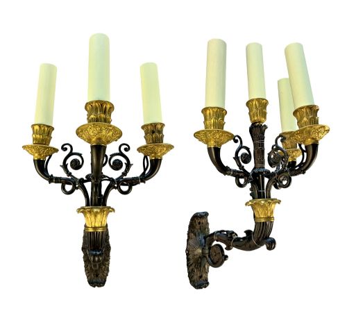 A Pair of Gilt Bronze French Empire Style Four Branch Wall Lights