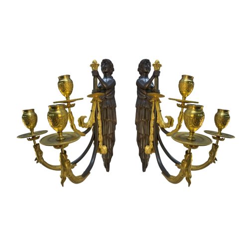 A Pair of French Gilt Bronze Articulated Neo-classical Wall Lights