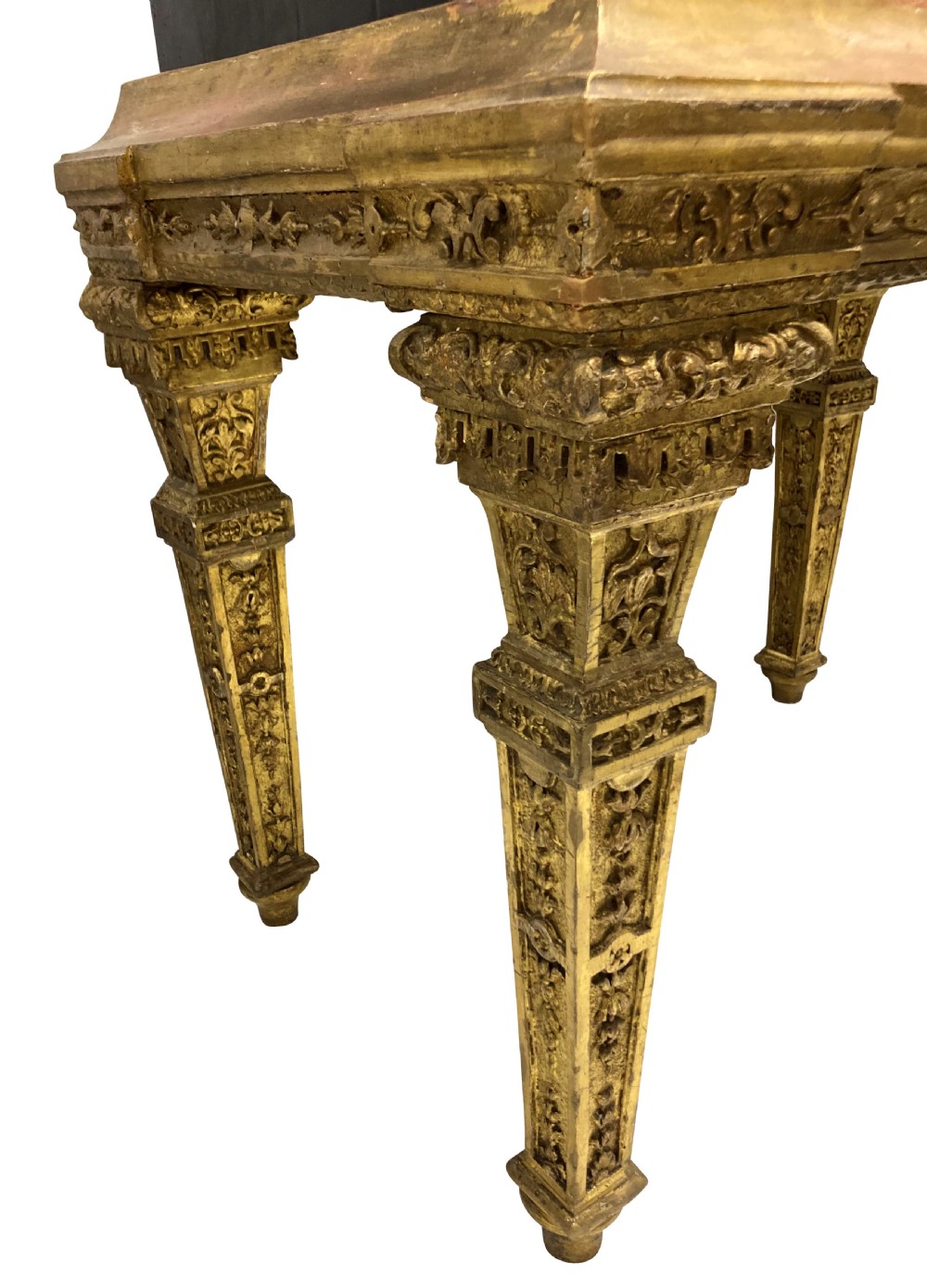A two-door black japanned cabinet decorated with gold Chinoiserie scenes resting on a carved gilded wooden stand. View IX