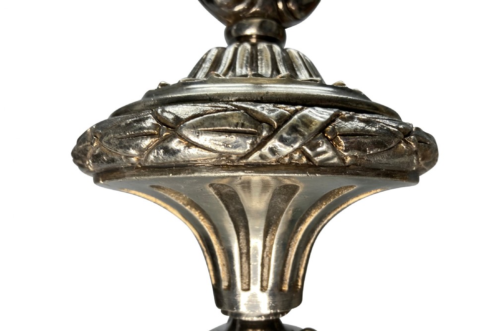 An Edwardian pendant light featuring a fluted clear cut glass bowl suspended by three silver-plated chains from a cast ceiling fitting. View III