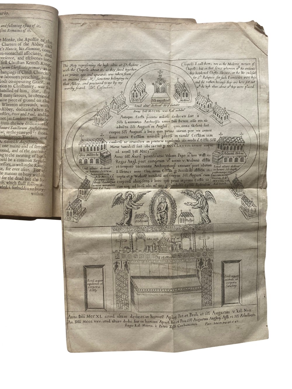 An open 17th-century printed book title page displaying black letterpress typography on cream rag paper titled The Antiquities of Canterbury by William Somner, dated 1640. View VII