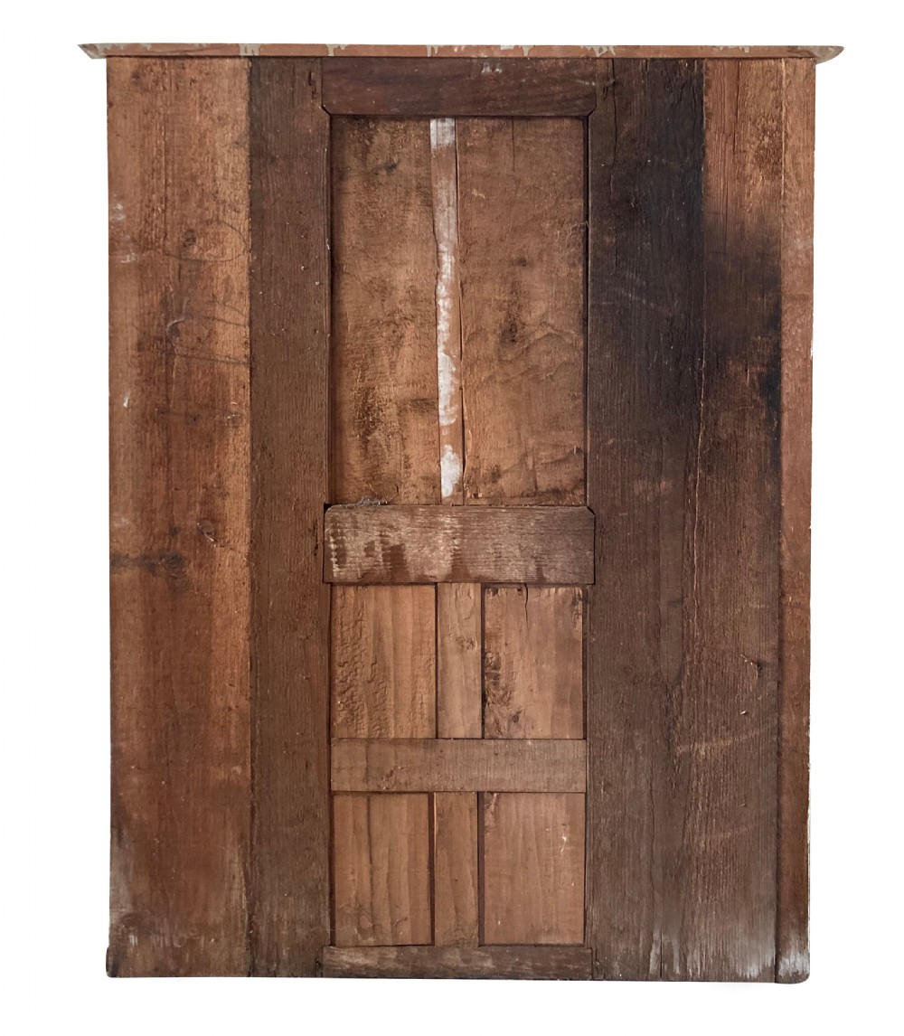 An 18th-century architectural trumeau mirror featuring a painted off-white frame with a triangular pediment, flanking pilasters, and a rectangular mirrored panel. View IV