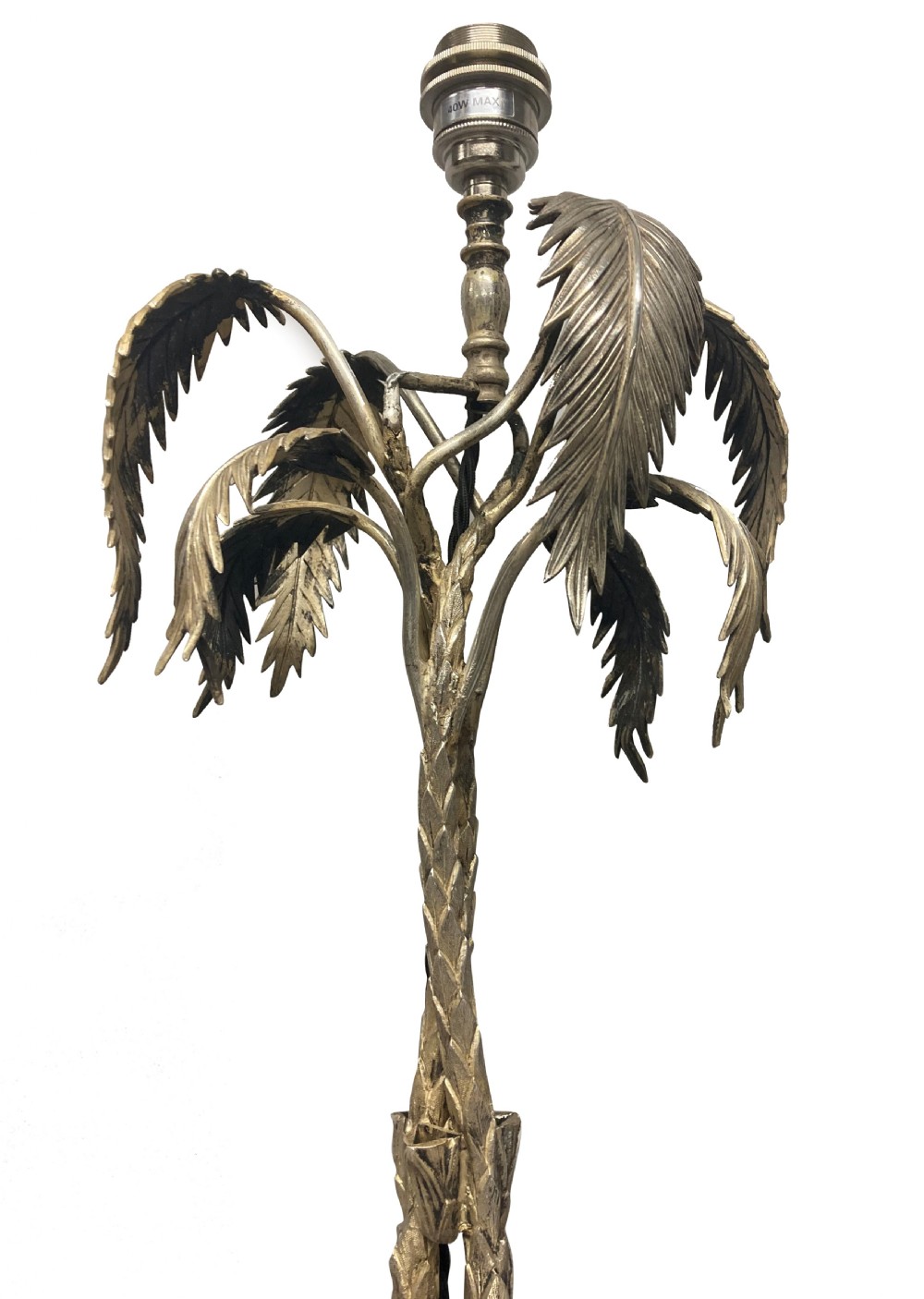 A silver-plated table lamp featuring a sculpted palm tree stem above a camel and figure base. View IV