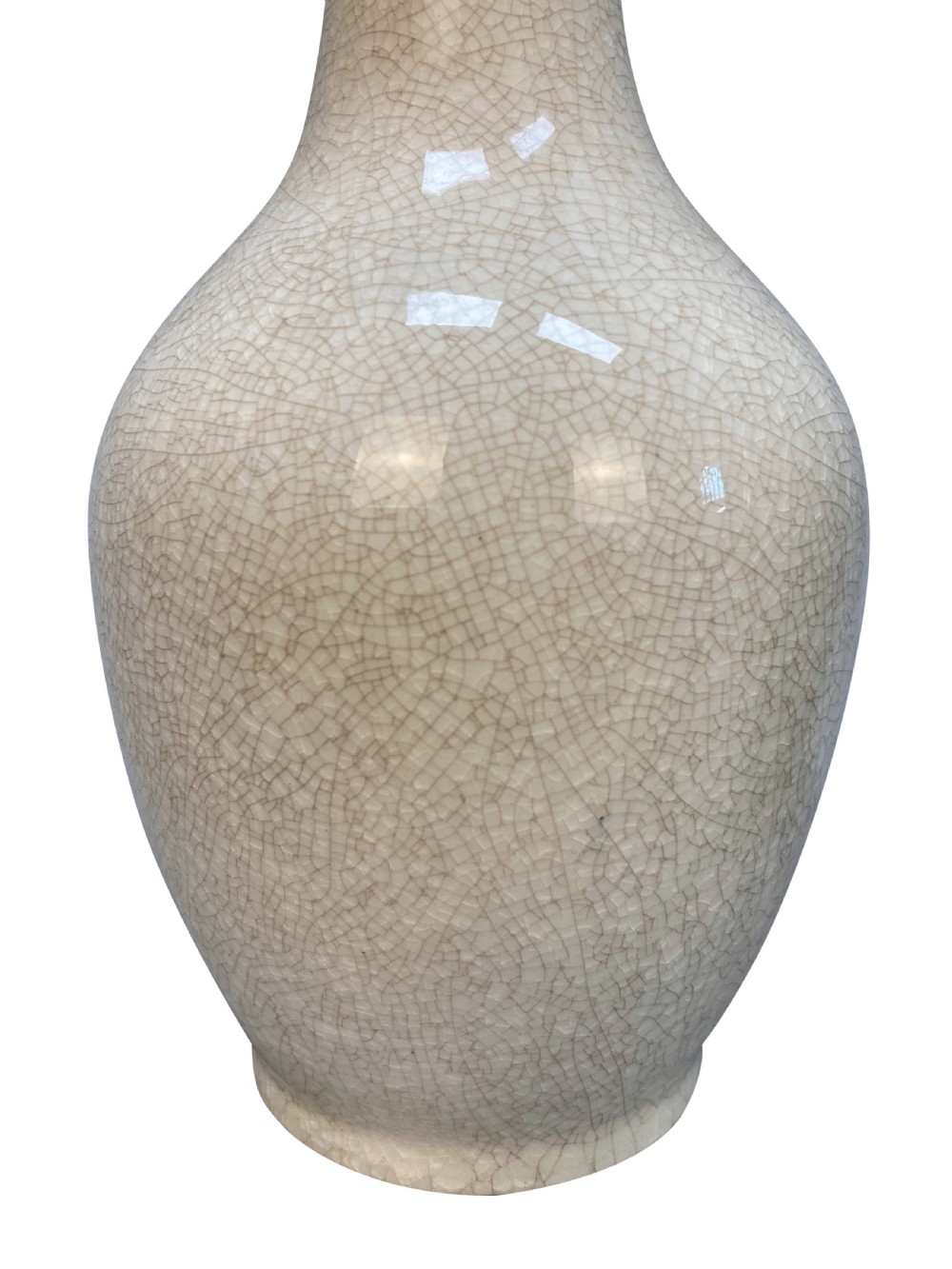 A trio of Japanese ceramic vases featuring a cream crackle-glazed vase, a small turquoise enamel vase with metal mounts, and a tall pale green celadon vase with carved lotus motifs. View II