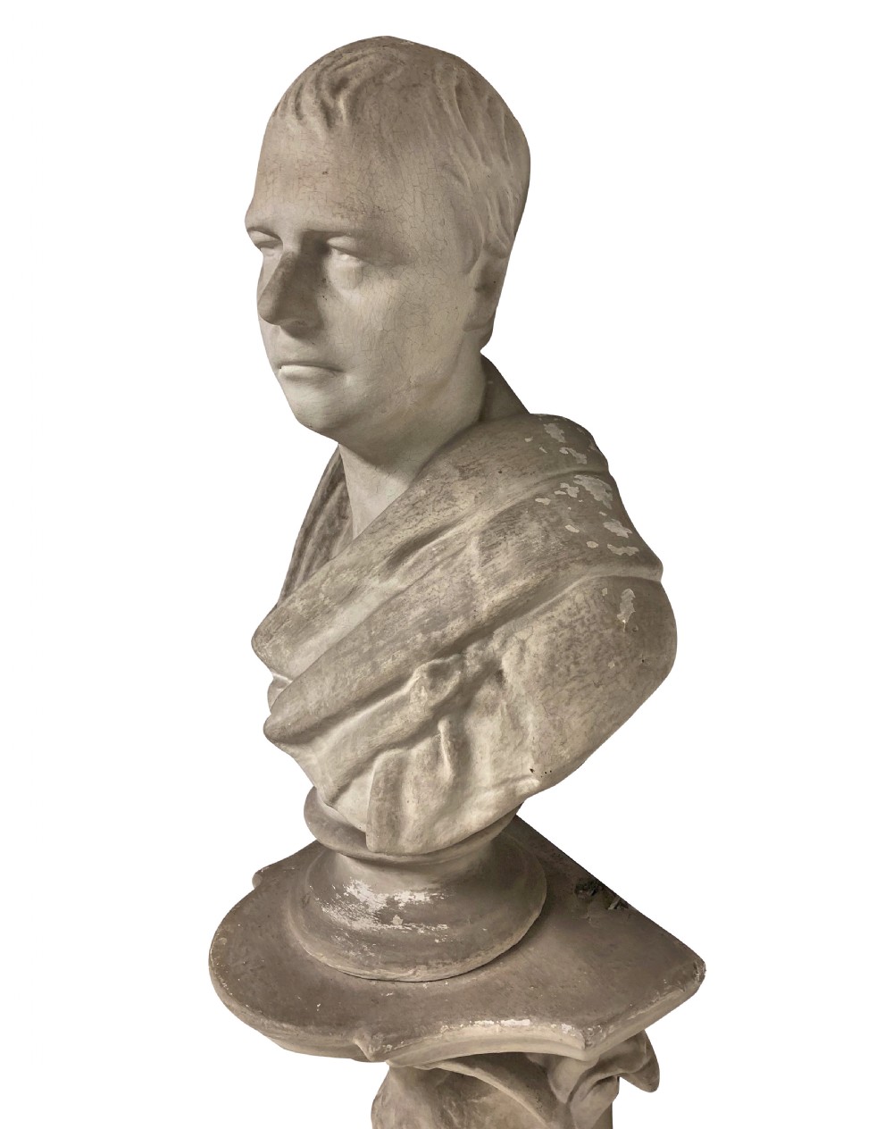 An off-white plaster classical portrait bust of Sir Walter Scott set atop a decorative wall bracket decorated with an eagle corbel. View IV