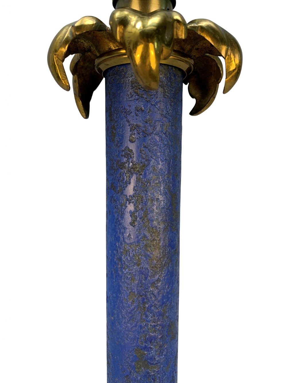 A tall William IV table lamp featuring a blue faux lapis lazuli central column anchored by an ornate gilt bronze base with acanthus leaf details. View III