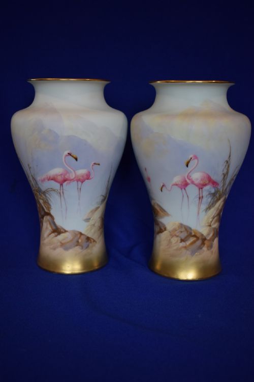 royal worcester pair of vases signed w powell - CATEGORY: ANTIQUE VASES - DATED 1910