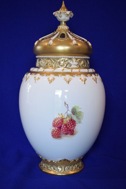 ROYAL WORCESTER PAINTED FRUIT 3 PIECE POT POUR SIGNED FREEMAN - ADDITIONAL PHOTO 1