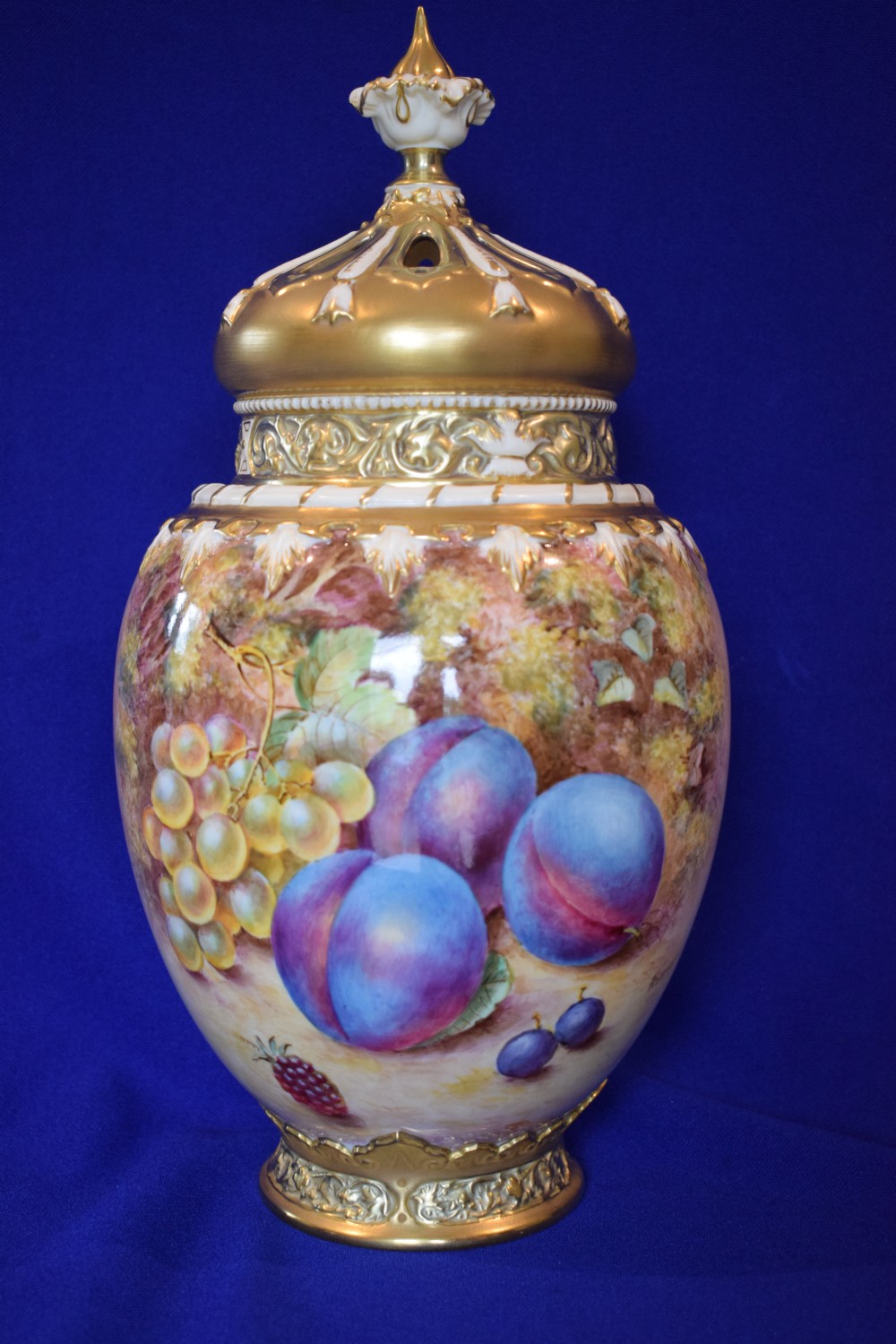 Royal Worcester painted fruit 3 piece pot pour signed Freeman