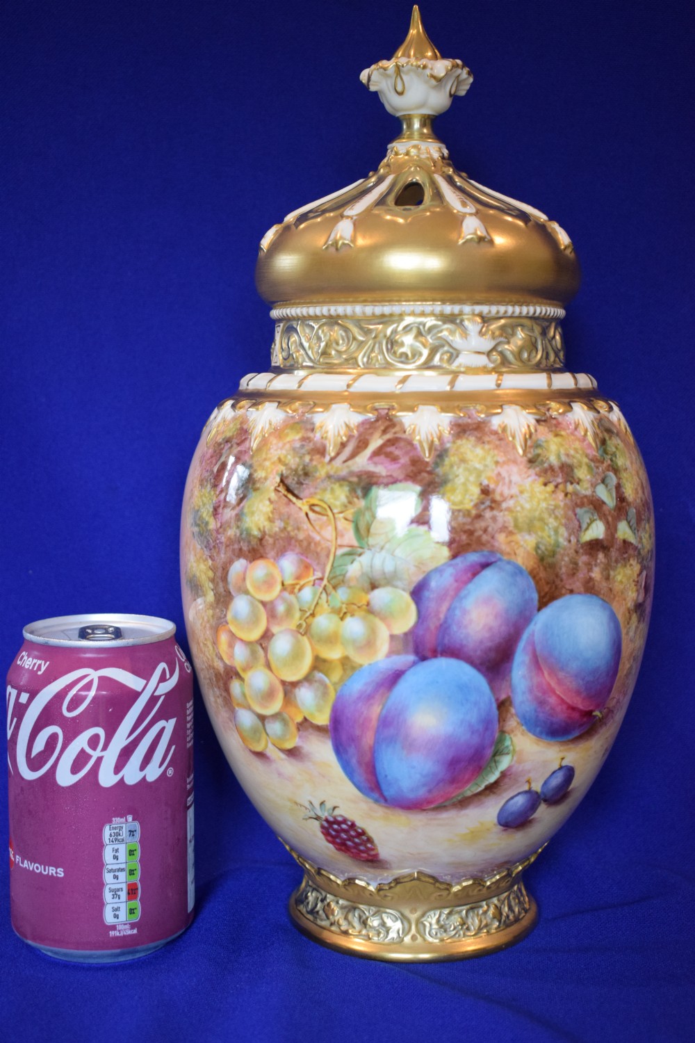 Royal Worcester painted fruit 3 piece pot pour signed Freeman View III