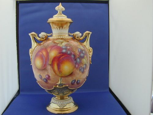 Royal Worcester Fruit Painted Large Vase and Cover Signed Freeman