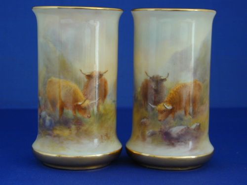 Royal Worcester Matching Pair of Vases Signed H Stinton