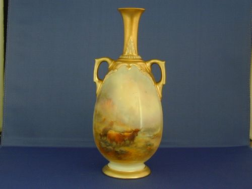 Royal Worcester Highland Cattle Vase Signed H Stinton