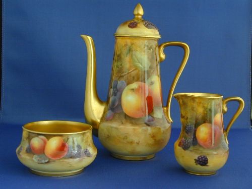 Royal Worcester Fruit Painted Coffee Set Signed Hh Price.