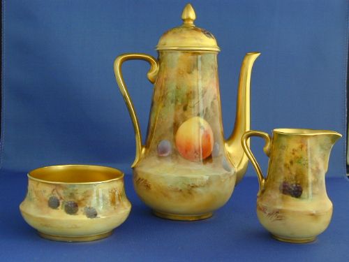 fig 1. Royal Worcester Fruit painted coffee set signed HH Price.