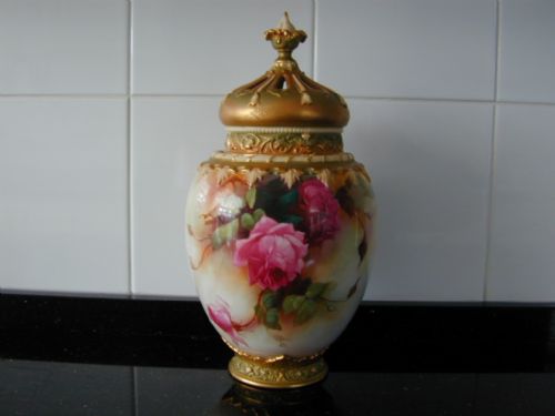 Royal Worcester Large Rose Jar and Cover Artist Signed