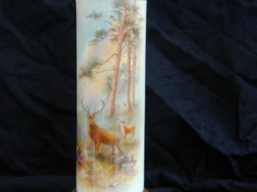 fig 1. Rare pair of Royal Worcester vases decorated stags by Harry Stinton