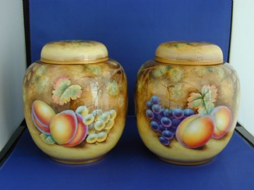 Royal Worcester Artist Signed Pair of Fruit Decorated Ginger Jars