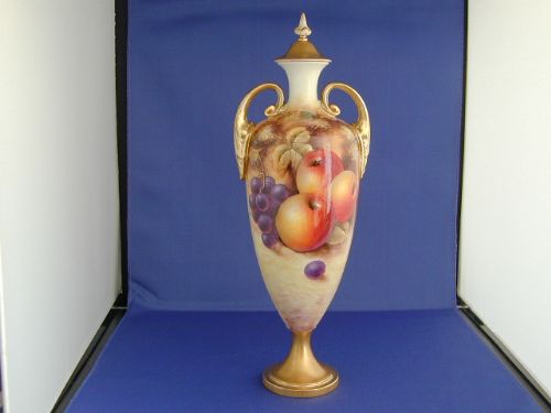 Royal Worcester Large Fruit Painted Vase and Cover.