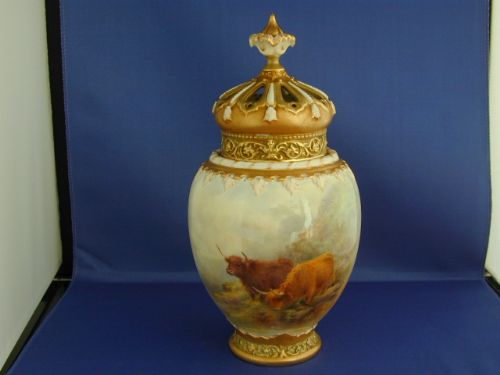 Royal Worcester Artist Signed Pot Pourri Vase and Covers