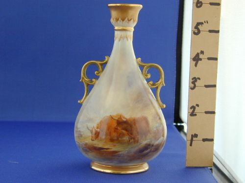 Royal Worcester Vase Decorated Highland Cattle.