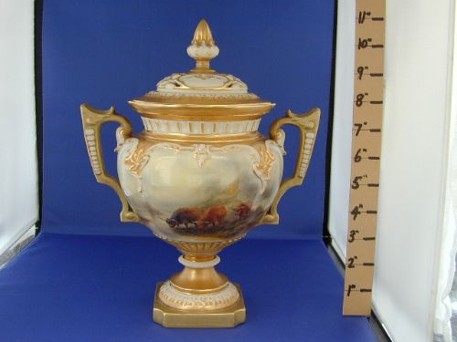 Large Royal Worcester Pot Pourri Vase and Cover Decorated Cattle by Stinton.