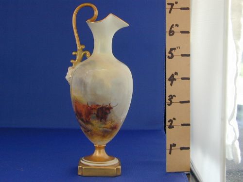 Royal Worcester Ewer Decorated Highland Cattle by Stinton