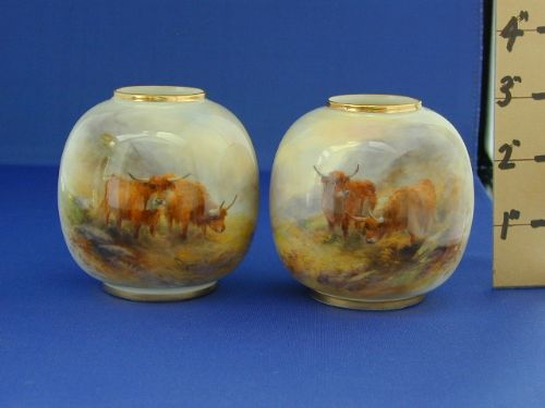 Royal Worcester Matching Pair of Vases Signed Stinton