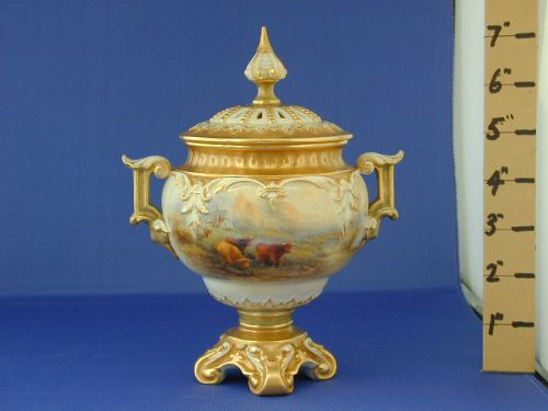 Royal Worcester Pot Pourri Vase and Cover Decorated Highland Cattle by John Stinton.