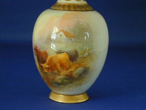 ROYAL WORCESTER VASE HIGHLAND CATTLE SIGNED HARRY STINTON - ADDITIONAL PHOTO 2