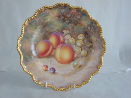 royal worcester star edge fruit decorated dessert plate by ayrton - CATEGORY: ANTIQUE CERAMICS - DATED 