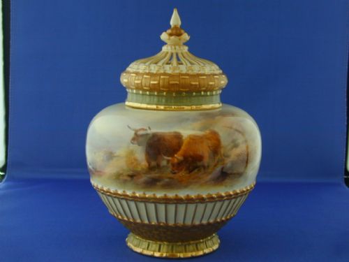 royal worcester 3 piece pot pourri vase by harry stinton - CATEGORY: ANTIQUE VASES - DATED 