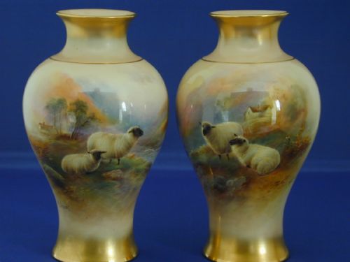 Royal Worcester Pair of Vases Signed H Davis