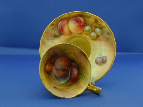 ROYAL WORCESTER CABINET COFFEE CUP AND SAUCER PAINTED FRUIT - ADDITIONAL PHOTO 1