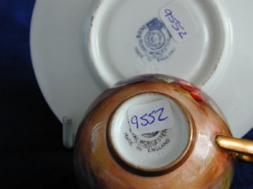 ROYAL WORCESTER MINIATURE FRUIT PAINTED CUP AND SAUCER - ADDITIONAL PHOTO 2