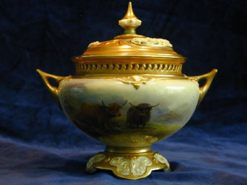 royal worcester pot pourri vase and cover decorated highland cattle - CATEGORY: ANTIQUE VASES - DATED 1910