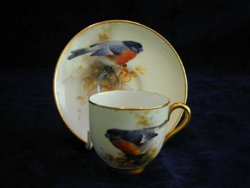royal worcester demi tasse coffee cup and saucer signed barker - CATEGORY: ANTIQUE CUPS - DATED 1930