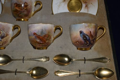 ROYAL WORCESTER CASED DEMI TASSE COFFE SET BY JAMES STINTON - ADDITIONAL PHOTO 4