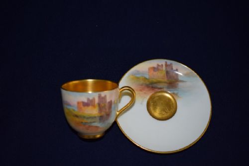 ROYAL WORCESTER CASED COFFEE SET DECORATED WITH SCOTTISH CASTLES - ADDITIONAL PHOTO 1