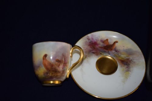 ROYAL WORCESTER CASED COFFEE SET DECORATED WITH GROUSE BY JAMES STINTON - ADDITIONAL PHOTO 1
