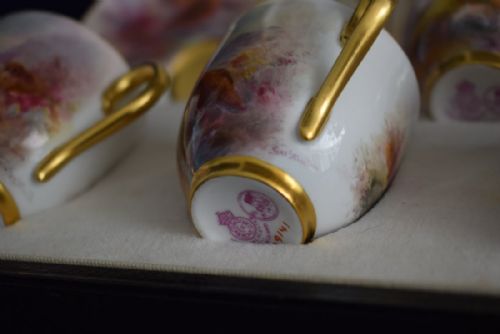 ROYAL WORCESTER CASED COFFEE SET DECORATED WITH GROUSE BY JAMES STINTON - ADDITIONAL PHOTO 3