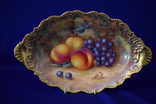 Royal Worcester Oval Shell Handled Dessert Dish by H Ayrton