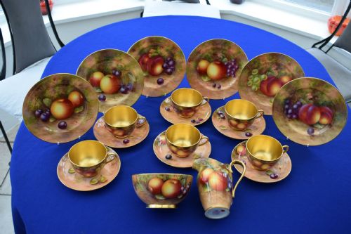 royal worcester hand painted tea set by ayrton and townsend fruit decoration - CATEGORY: ANTIQUE CERAMICS - DATED 1930