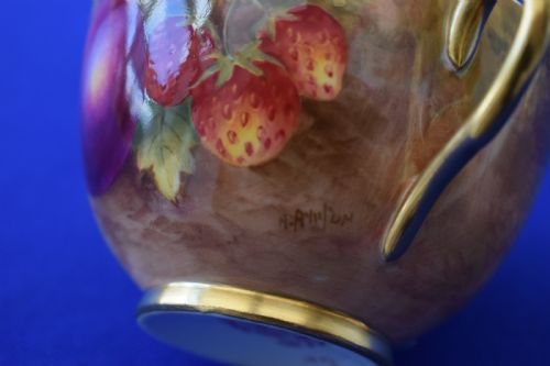 ROYAL WORCESTER FRUIT PAINTED CUP AND SAUCER SIGNED AYRTON - ADDITIONAL PHOTO 2