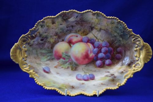 royal worcester painted fruit dessert dish signed f roberts - CATEGORY: ANTIQUE CERAMICS - DATED 1920